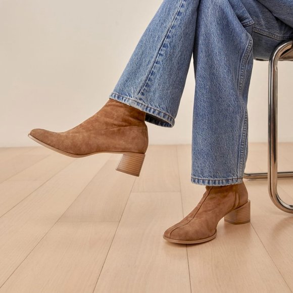 Reformation Louie Stretch Sock Bootie in Toasted Brown Suede - Picture 4 of 11